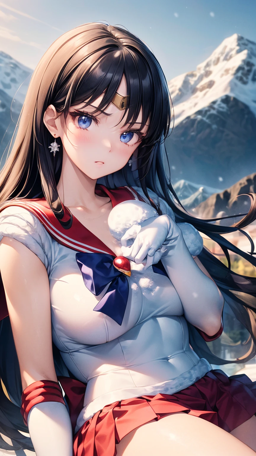 (masterpiece:1.2)、最 High Quality 、 high definition 、unified 8k wallpaper、( illustrations:0.8)、( beautiful detail :1.2、 beautiful details :1.2)、 Full Photo、 very detailed CG、(perfect hand、 Perfect Anatomy)、

 sailor sensi uniform 、 shiny hair 、 shiny skin、
 mature woman、Married Woman、 cute, beautiful, and charming woman {x} with a soft, gentle appearance and gentle motherly vibe、
Trapped in transparent ice

Mars_a、 tiara 、 jewelry、 earrings、 black hair、 straight long hair 、Big Bust、 white elbow gloves 、Red Skirt、 beautiful detailed face 、Knee Boots、Red Choker、 red sailor color 、
(((Depict the whole body 、 high definition 、 anatomically correct、 best quality)))
Get on both knees
((Outdoor、 snowy mountains、Snowfield、Cheeks are a little red:1.5)))  ONE GIRL、alone、 high definition 、 anatomically correct、最 High Quality 、masterpiece、最 High Quality 、 Ultra High Definition、 High Quality 、Extremely detailed and High Quality  、