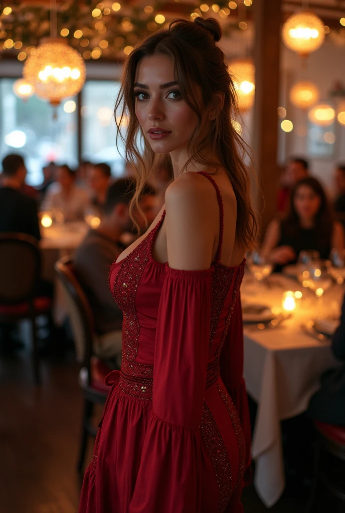Full Body Portrait, ultra-realistic, Wavy Reddish Brunette instagram model from europe with beautiful bright detailed blue eyes, aged30, Bright Lighting, attractive, full body picture, fotoshooting, She is dressed in a burgundy Privé Floral Print Butterfly Sleeve Knot Side Dress, Perfect anatomy, perfect hair, perfect breast, perfect body, perfect hands, perfect face, perfect fingers, UHD, retina, masterpiece, accurate, anatomically correct, textured skin, super detail, high details, high quality, award winning, best quality, highres, 16k, 8k,
