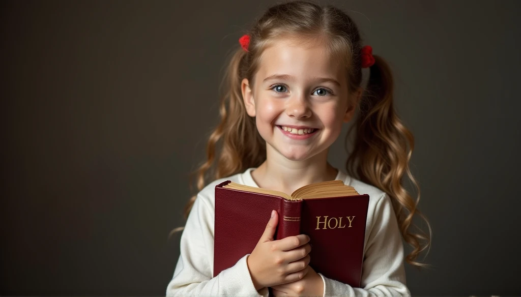 blonde girl holding bible, inside a church, angel face, holding bible, holding bible, reading new book, bible in hand, portrait of bible, village girl reading a bible, reading a bible, christian, holding christian bible, holding bible, by Dan Luvisi, 10, 1 0