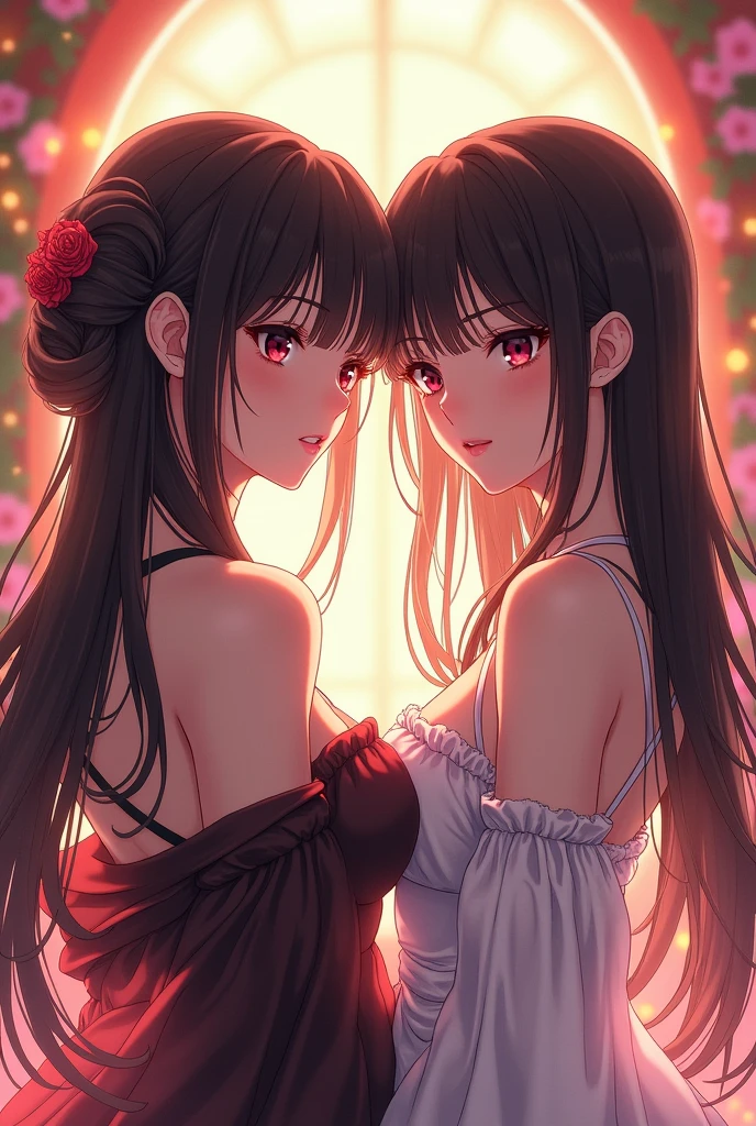  the greatest beauty in the anime world ,  Ikuta Erika , Alice Hirose,  Long Black Hair Updo , Mid-chest,  best quality,  high image quality, masterpiece, 8K wallpaper,  high definition ,  Detailed Anime Art , 