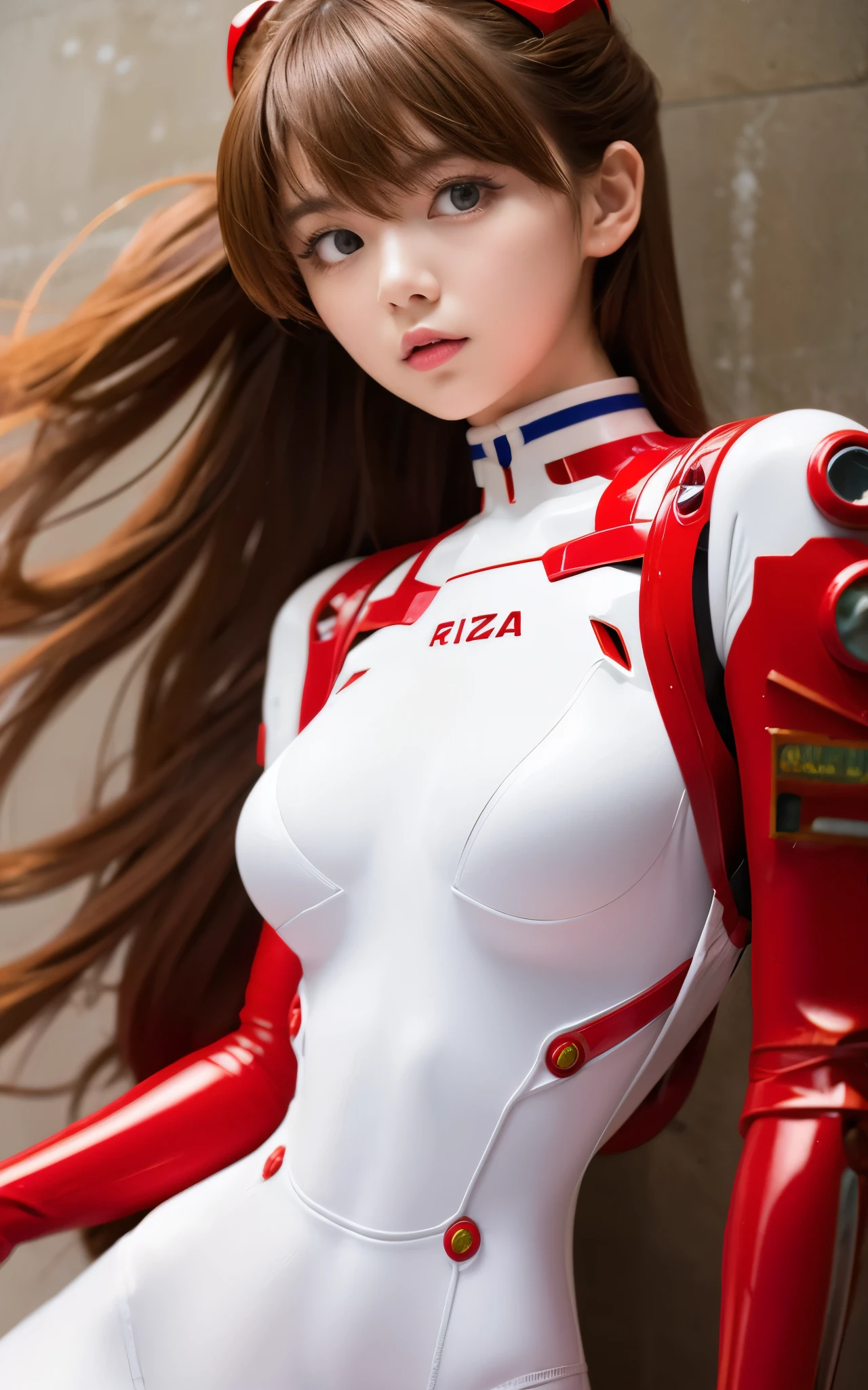 girl, 20s, asuka, white_bodysuit, red_bodysuit, mecha