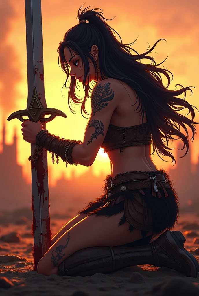 impoverished young woman,  dressed in rags, through which her breasts can be seen, with disheveled and tangled hair, dirty skin, and torn and dirty clothes, exposd, 