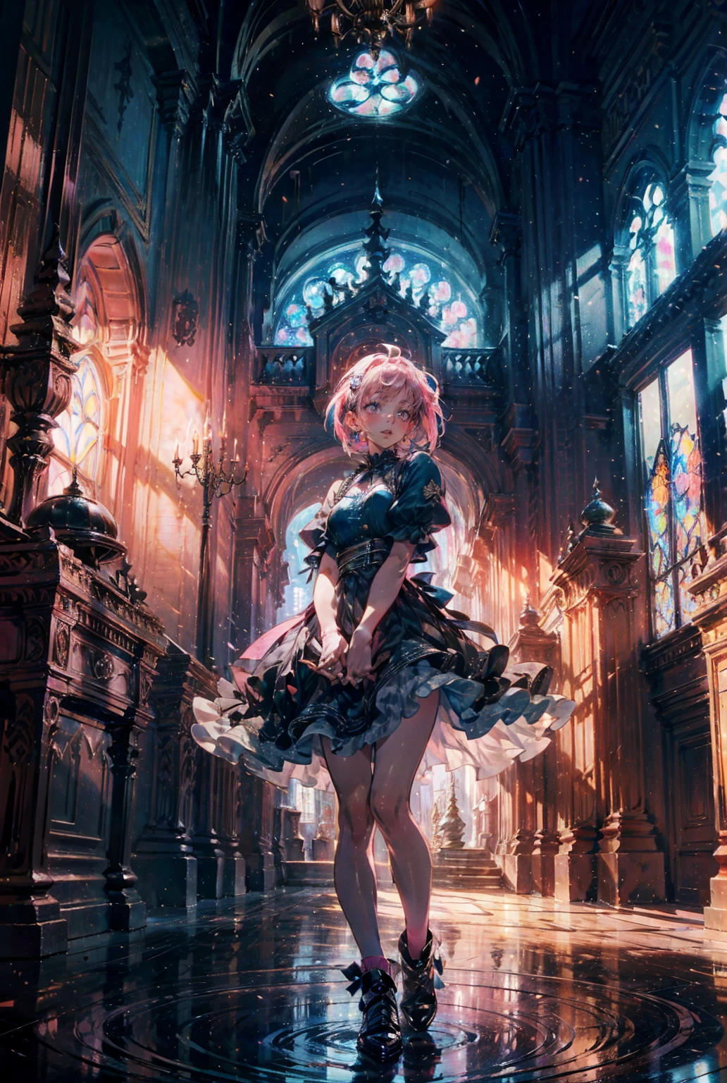 1girl,solo,beauty,(((pink short hair,blue))),
dress,in palace,Window,