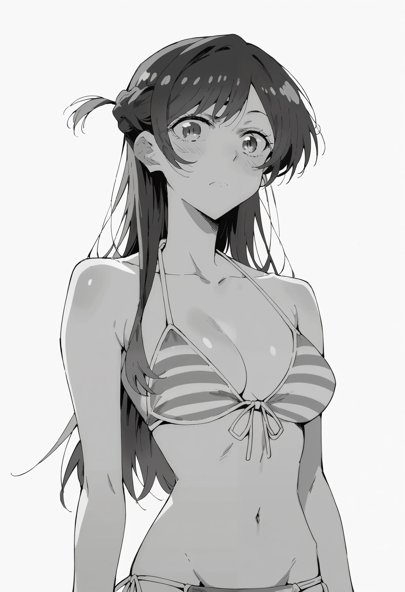 (lora chizuru mizuhara), (manga version), (manga girl), (simple animation), (bikini), (monochrome)