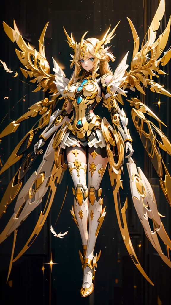 "((Surreal)) cyborg, It looks like an empty mountain, ((Mecha Gold Body)), ((Translucent glass limbs)), Mechanic's outfit, ((Girl with bad attitude)), Dynamic Lighting, Complex reflections, ((Edgy cyberpunk vibe)). Blonde,Golden Eyes ,All Golden ,Yoga poses ,Military pose,Emo