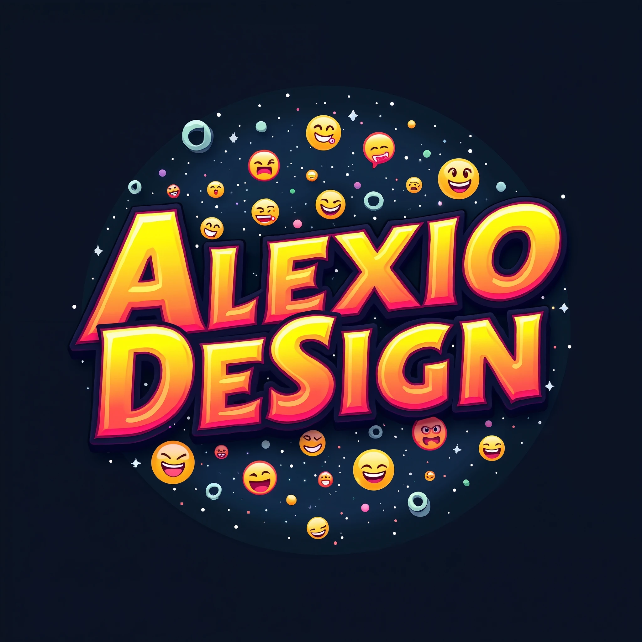  Create an image that says . ALEXIODESIGN  ,,  with a creative font with somewhat striking , strong colors ,  behind the text add the logos of the main social networks ( FACEBOOK INSTAGRAM TIKTOK MESSENGER  ) ,  also add the logos of the main social networks , just add the logos ,  don't add the names  