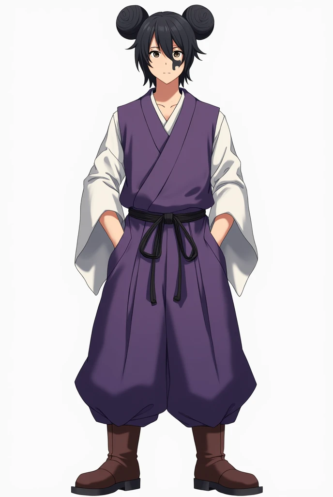(illustrator) sketsa anime, samurai, kimono, blurple + white, front position, full body, boy, age 18