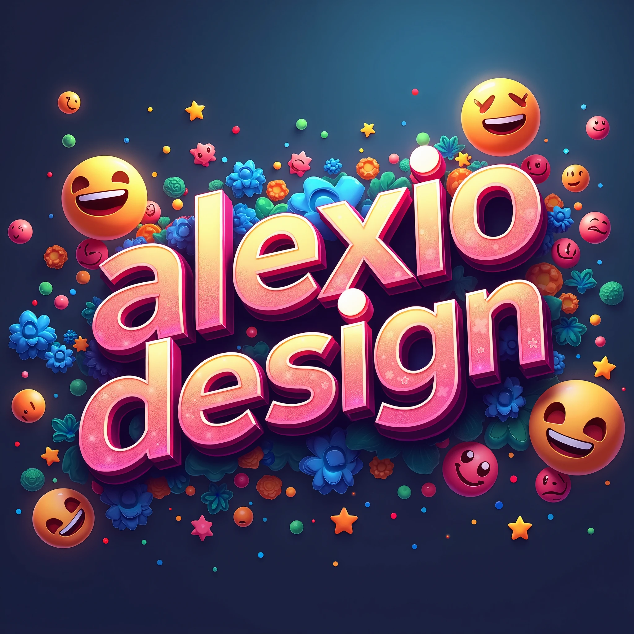  Create an image that says . ALEXIODESIGN  ,,  with a creative font with somewhat striking , strong colors ,  behind the text add the logos of the main social networks ( FACEBOOK INSTAGRAM TIKTOK MESSENGER  ) ,  also add the logos of the main social networks , just add the logos ,  don't add the names  