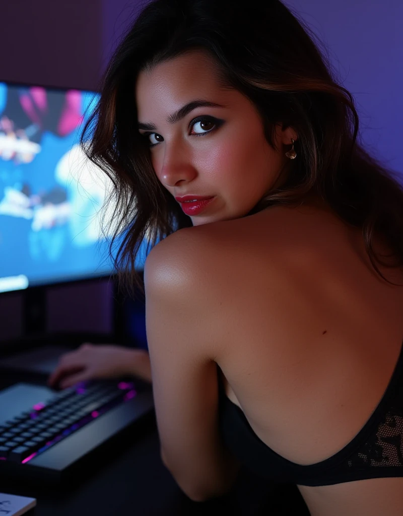 Miranda cohen, la mejor calidad, lo mas hiper realista posible, excelente iluminacion, lugar amplio, club nocturno, vestimenta sugerente, mirando a la camara, desafiante