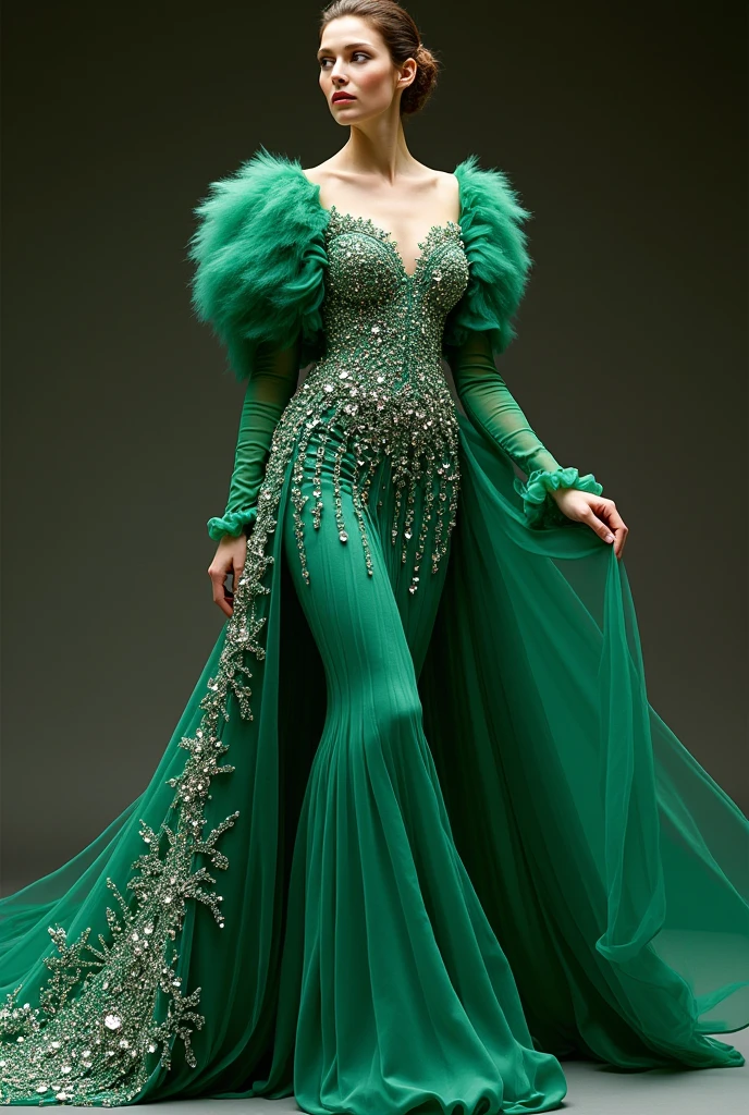 Highly detailed photorealistic of beautiful Caucasian Korean Gorgeous female, graceful walking movement in the street alley city night, wearing a glossy holographic greenish purple peacock feathers gown, intricate embroidery peacock feathers, high-quality, detailed extremely chubby gigantic breasted, realistic, elegant, vibrant colors, glamorous lighting, detailed facial features, professional makeup, luxurious, exotic, peacock feathers, elegant hairstyle, stunning makeup, beauty shot, ethereal, glowing, mystical, enchanting, mysterious, luxury style setting, vibrant colors, atmospheric lighting, bokeh, backlite