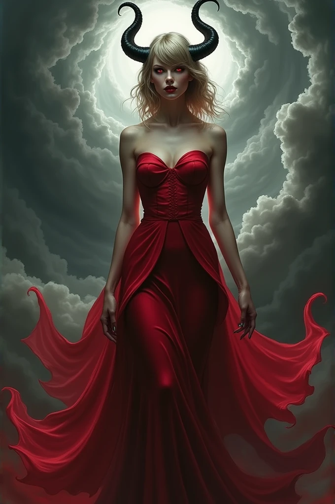 Scarlet Witch Elizabeth Olsen with her crown wearing a sexy transparent nipples nude breasts flying in a dark sky above the earth defeating Thanos.