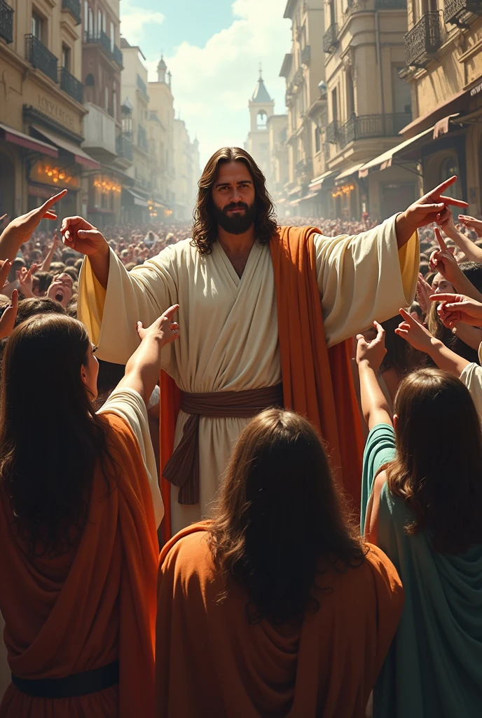 A final scene showing Jesus and the crowd, linked by a sense of compassion and shared humanity, underscoring the theme of the story.