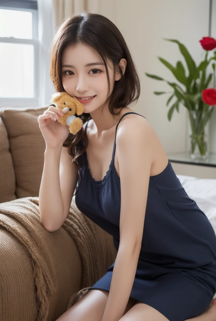 (“solo” Detailed and realistic portrait of a beautiful young Asian woman。She has long light brown hair and big light brown eyes. )((full breasts , tomboy girls, small head)), daylight, sunlight, (chiseled abs : 1.1), (perfect body : 1.1), auburn hair, collar, chain, full body shot, , Top quality, 1 beautiful woman, long Hair, brown hair, A beautiful woman is sitting cross-legged on a bed, bathed in morning light. She is wearing a light blue tanktop and shorts. With both hands raised, she is smiling brightly and saying “Good morning.” The room is filled with soft morning light, creating a relaxed and welcoming atmosphere.(extremely detailed CG 8k wallpaper), (an extremely delicate and beautiful), (masterpiece), (best quality:1.0), (ultra highres:1.0),  beautiful lighting ,perfect lightning, realistic shadows, [highres], detailed skin, ultra-detailed, A beautiful woman is offering shaved ice to the viewer, holding a spoonful towards the camera with a friendly smile.
