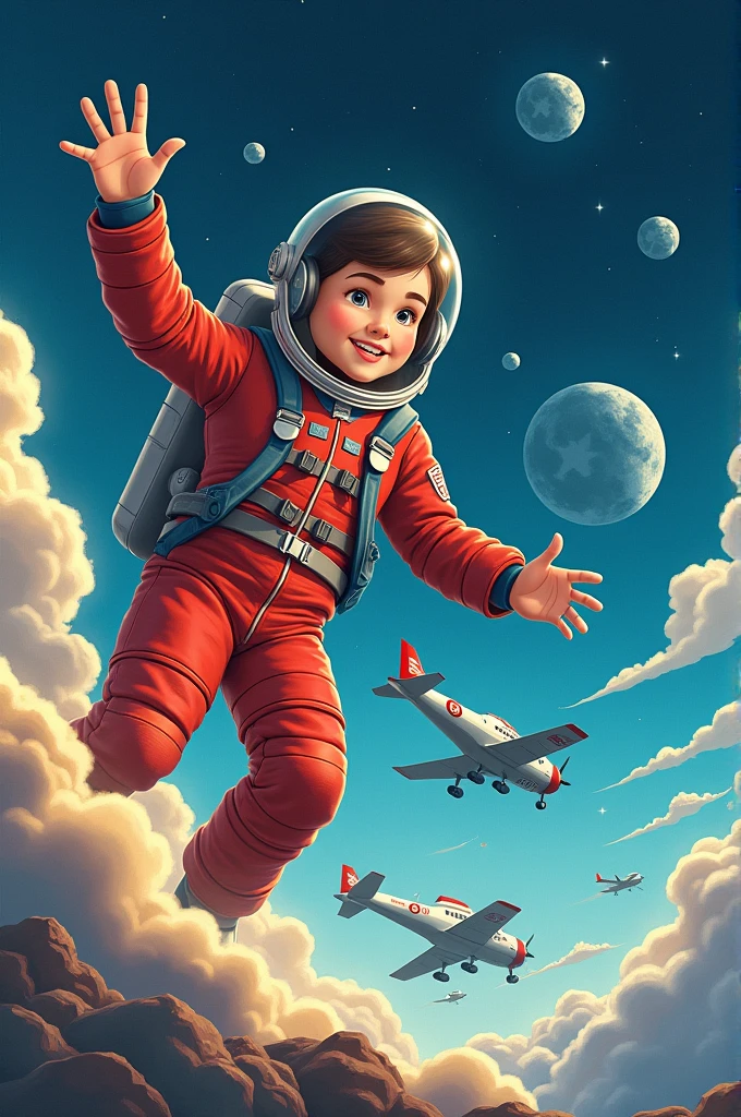 Create a child imagining flying a space rocket