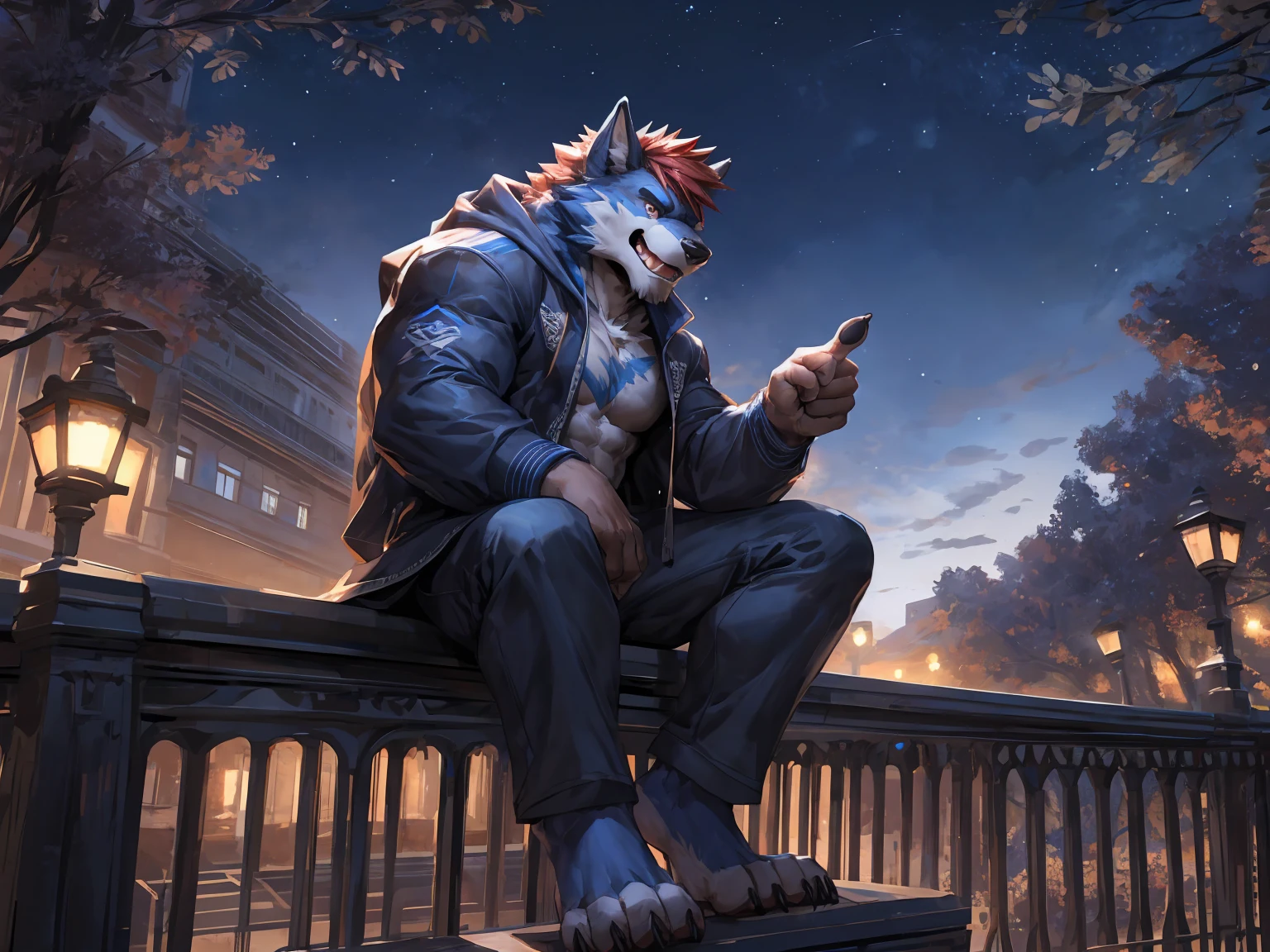 uploaded on e621, [(by Homogenousrule, by Wildering, by Foxovh, by Catcouch)::0.85],
solo, 1male, three-quarter portrait) 
(sitting at island with plant and water on dusk night, cloud, glowing light, building, lighthouse),
BREAK,
(detailed background, depth of field, half body shadow, sunlight, ambient light on the body),
(intricate:0.7), (high detail:1.3), (unreal engine:1.3), (sharp focus:1.15),
[???????? content, ????????????????????], (masterpiece, best quality, 4k, 2k, shaded, absurd res), White Fur, Purple Fur accents, Purple Eyes, 1male, male, man