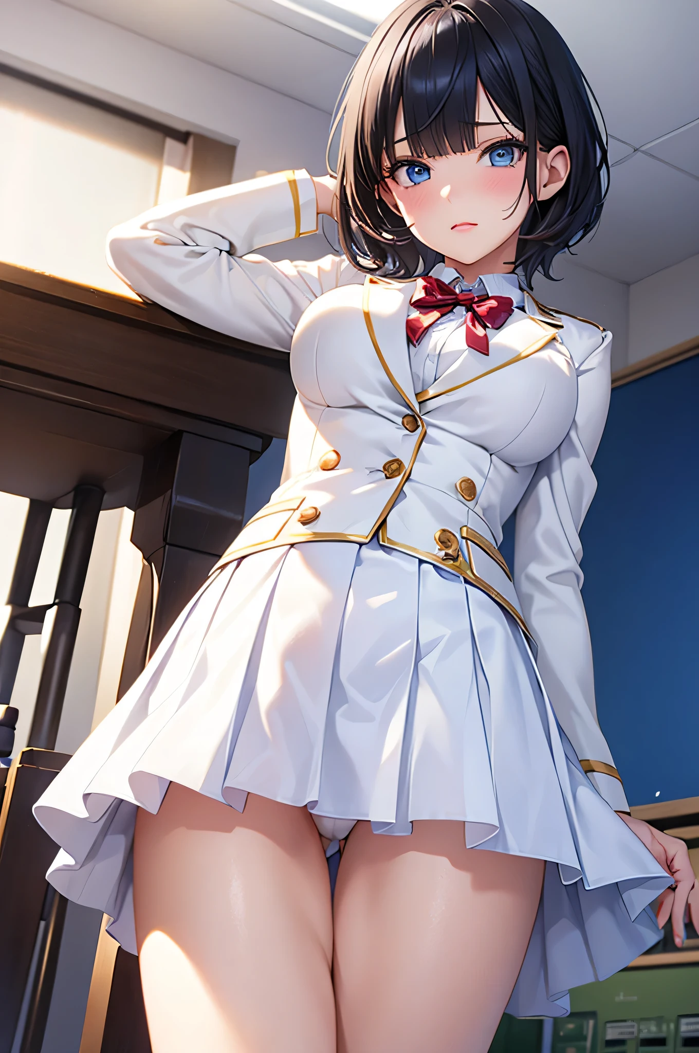 Anime - style image of a woman in a short skirt and jacket - SeaArt AI