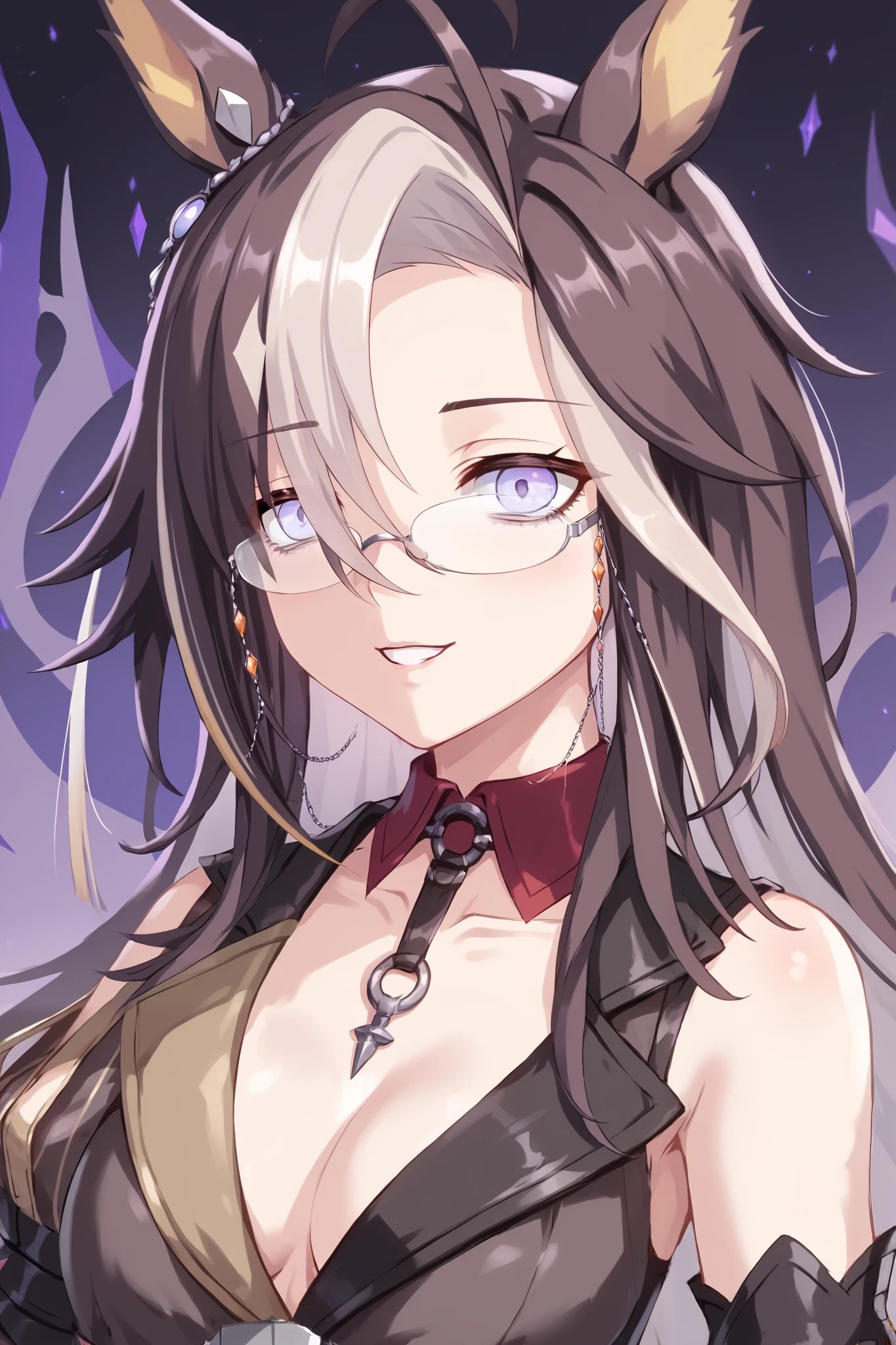 NSFW,masterpiece, top quality, high definition , very detailed,Dream Journey,Dream Journey\(Horse Girl\),Glasses, hollow eyes,corruption, Eldrich