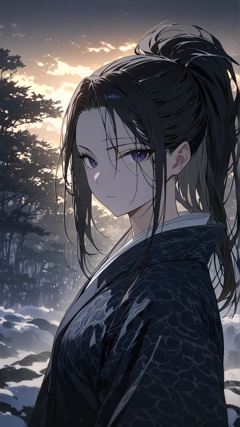  top quality, masterpiece,  high definition , masterpiece, 
Eight million,  1 girl,  close-up ,  dark eyes,  black hair,   ponytail,  long hair,  's hair was pulled back by fajyobore , , Alone, looking at viewer,たくさんのKatanaの墓の背景 ,Midnight Bamboo Grove ,Up to the thighs, dark eyes, Slender,Slightly toned body ,Up to the knees,少し大きなchest
口を少し開ける, chest,A little glare, and look
Kimono with a cloud pattern ,Samurai girl,身体中にKatanaを身につけている,空中にKatanaを複数生成している, 複数のKatanaが空中に浮いている,Katana(鞘から抜いたbladeがむき出しの状態),身体から無数のbladeが生えている,体から生えた無数のbladeは着物を突破って出ている,blade(Katanaの刀身),全身からbladeが突き出ている
