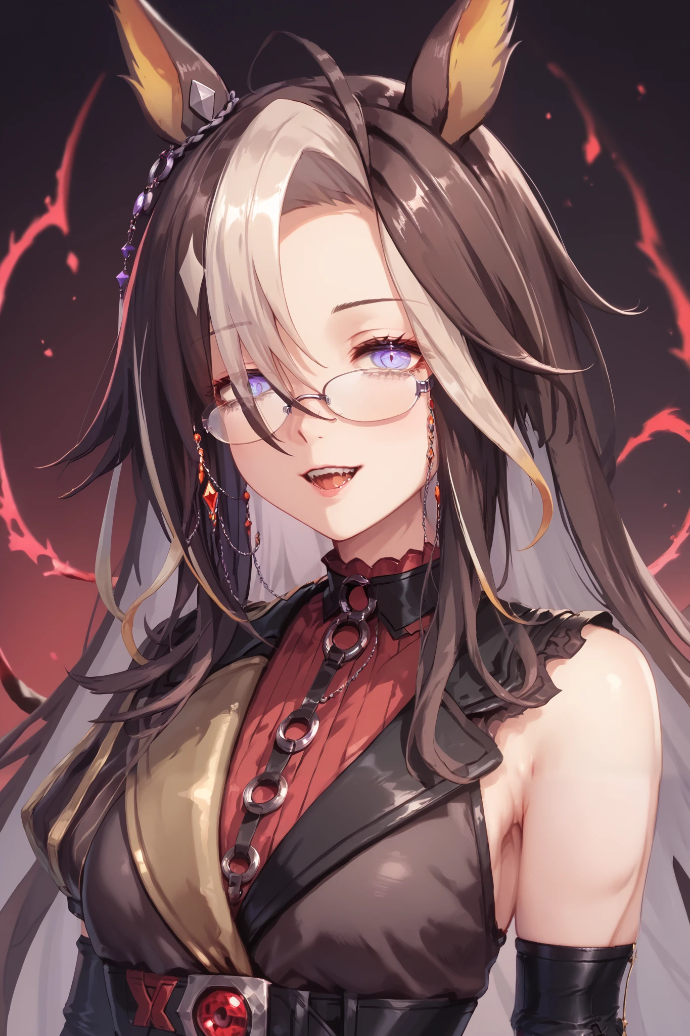 NSFW,masterpiece, top quality, high definition , very detailed,Dream Journey,Dream Journey\(Horse Girl\),Glasses, hollow eyes,corruption