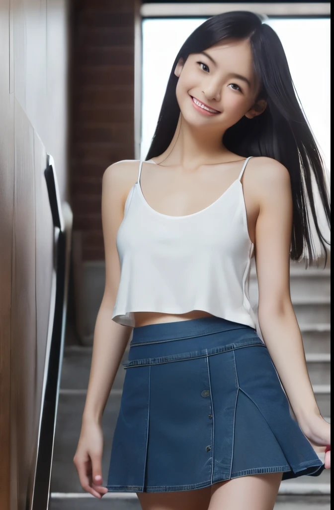 master part, best quality, fotorrealista, Foto RAW, DSLR, Menina japonesa bonita de 15 anos, pele clara brilhante, realista bonito sem maquiagem rosto, realista belos olhos brilhantes, double eyelids, Olhe para o Visualizador, sorridente, mais alto detalhado cabelo curto preto brilhante e franja, cabelos desgrenhados, figura magra, rosto magro, cintura fina, seios grandes, ((uniforme escolar enlameado e rasgado, cara enlameada, na selva profunda)), Realistic lighting and shadows, profundidade de campos, foto mais delicada e bonita, Ultra high resolution, Papel de parede 8K UHD,