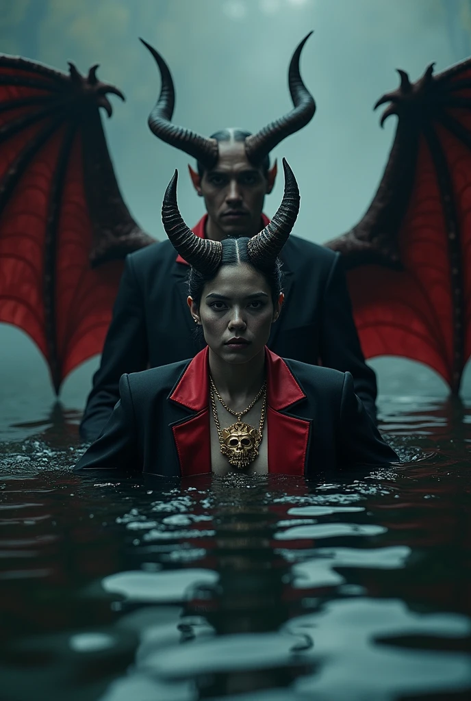 Man with long black hair, the same man has colored nails, the same man has a hairless face, the same man has an ugly face. He&#39;s talking to Taylor Swift, Taylor Swift has red skin, big horns and an evil face. Taylor Swift wears an army uniform, the army uniform is black and white. Taylor Swift turns a man into a woman. The man and Taylor Swift are in a colorful show, the man hands a sunflower to Taylor Swift. Taylor Swift puts her hand on the man&#39;s belly, the man has a pregnant belly. Lucifer appears between the man and Taylor Swift, Lucifer has a scary and devilish appearance, lucifer blesses them both. Taylor Swift&#39;s son is born