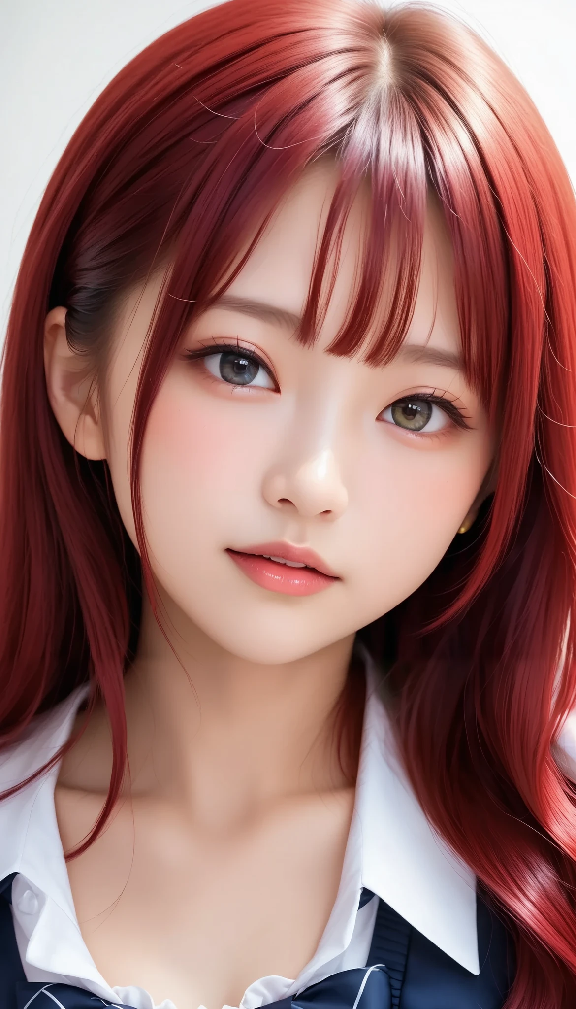 super detailed,  top quality, 8k,  RAW photos , super high definition, nsfw,  Official Art , cute girl, Baby Face,  idol face,  pretty girl, (( high school girl with strong sexual desire)), Small beautiful breasts, ((Beautiful girl with ruffles in cute plain clothes )), ((Nice hairstyle, inner red hair)), Beautiful small face,  beautiful eyes, High nose, Seductive lips,  lip gloss, ( with slender body lines), Small beautiful butt,  tight waist, (( sexual climax facial expressions, blush))