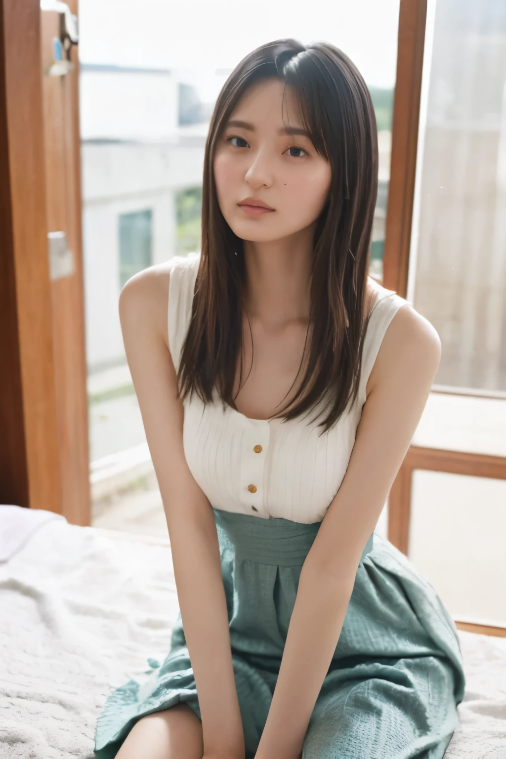 Highest quality,masterpiece,Ultra-high resolution,(Actual:1.4),Ultra-high resolution,8k,There are a women ,(head size:0.2),(Body slimness:0.5) ,She closes her eyes。 open her mouth 、(She is in a state of sexual arousal:1.2)、 Fair skin, Long legs:1.5,high waist、 She is wearing black dresses。 Is it backlit 、 semi-backlit photo 、 Inside a Dim Room 、She running her fingers through her hair. Photo from the thigh up、