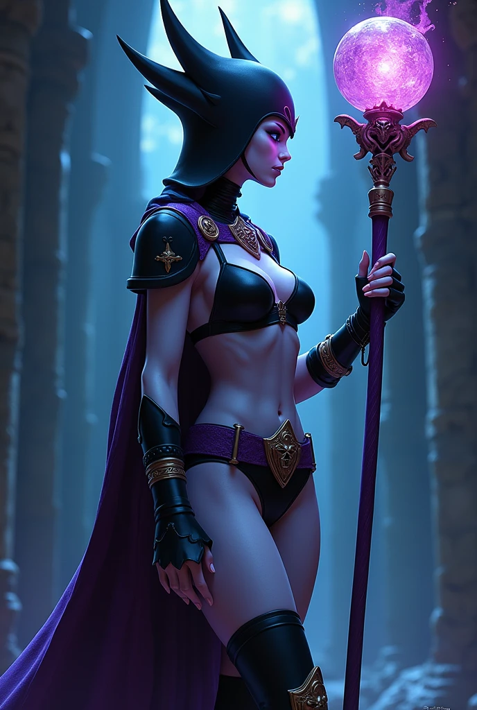 Concept art, Masterpiece, Excellent Quality, 1girl, solo, complex details, color diffusion, close-up shot, African-American female, dark-skinned female, brown skin, thighs and hips, cat ears, black hair, dark hair, braids, purple eyes, amazon attire, epic attire, cloak, cloaked, badass, deadly and sexy, demon goddess, Super Villain, Sci-Fi, Fantasy