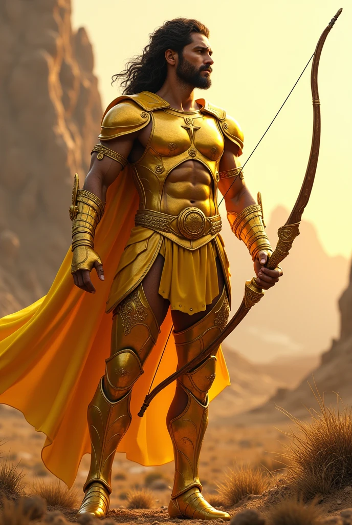 arafed man in a gold robe holding a green vase, handsome prince of persia, djinn human hybrid, attractive male deity, persian warrior, the god hermes, beautiful full body concept art, brown skin man egyptian prince, full body concept, complex fantasy character, luis ricardo falero, by Artur Tarnowski, greek myth digital painting