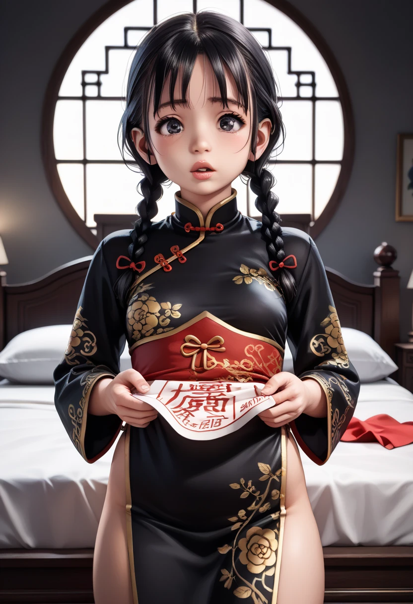 A tragic historical drama in 8k live-action style: Beautiful palace secrets　Beautiful  Chinese Kung Fu Princess with long black hair gets her pussy examined and pounded by doctor　Gorgeous embroidery, Ultra glossy, She is wearing a shiny red top and bottom long sleeve floral pajama kung fu suit....　　She resists and cries　