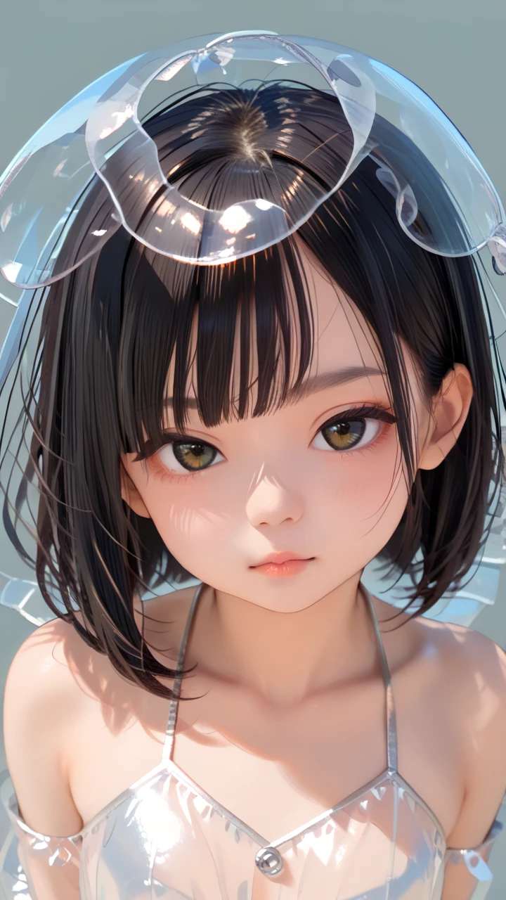 score_9,score_8_up,score_7_up,rating_safe,1girl,solo,loli,(Asian:0.8),(small face:1.3),Expressionless,large eyes,(Look At Viewer:1.3),bob cut,bangs,(Transparent tops:1.5),Groin,navel,Marble Wallpaper,Simple Background,pov,upper body