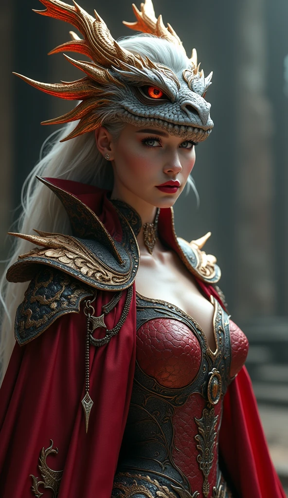 qualidade superior、mulher russa bonita、{{{The whole body is shown}}}、Rei Diabo Feminino、Diabo feminino、Olhos vermelhos、demon armor、Devil's Bikini Armor、fantasia、horns grow on the head、Castelo das Trevas、Grande fundo,