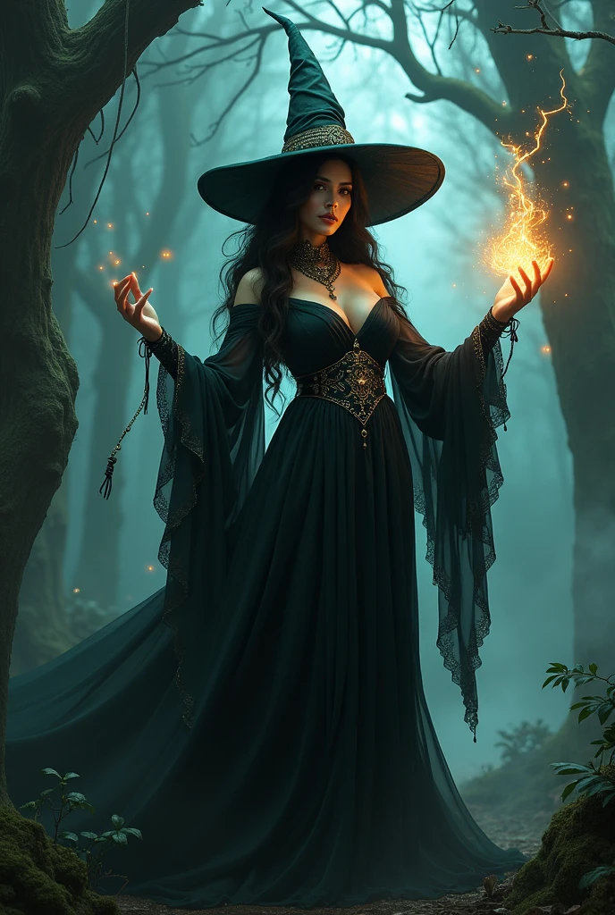 Arte estilo Artist Alex, Alligator Witch with Woman Body, cabelos branco e brilhantes, vestido banco transparente, Corpo inteiro, sombrio, Face a huge boiling cauldron, cem uma caverna, imagem 4k