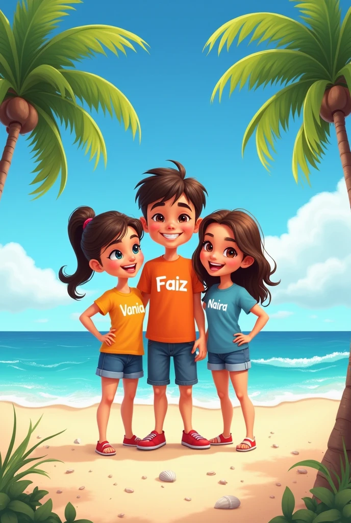 Cartoon characters wearing branded clothes and holding surfboards, going surfing.
The brand on the clothes says DGOLD KIDS.
And the characters hold the boards written DGOLD KIDS
And the boards are colorful and with a letter from the name DGOLD KIDS.
First board with the letter D in gold, second board with the letter G in blue, third board with the letter O in red, fourth board with the letter L in green and the fifth board with the letter D in opaque yellow
And on the shirts they have to have the name DGOLD and below the name DGOLD a smaller name and with each letter of a different color which is the name KIDS.
