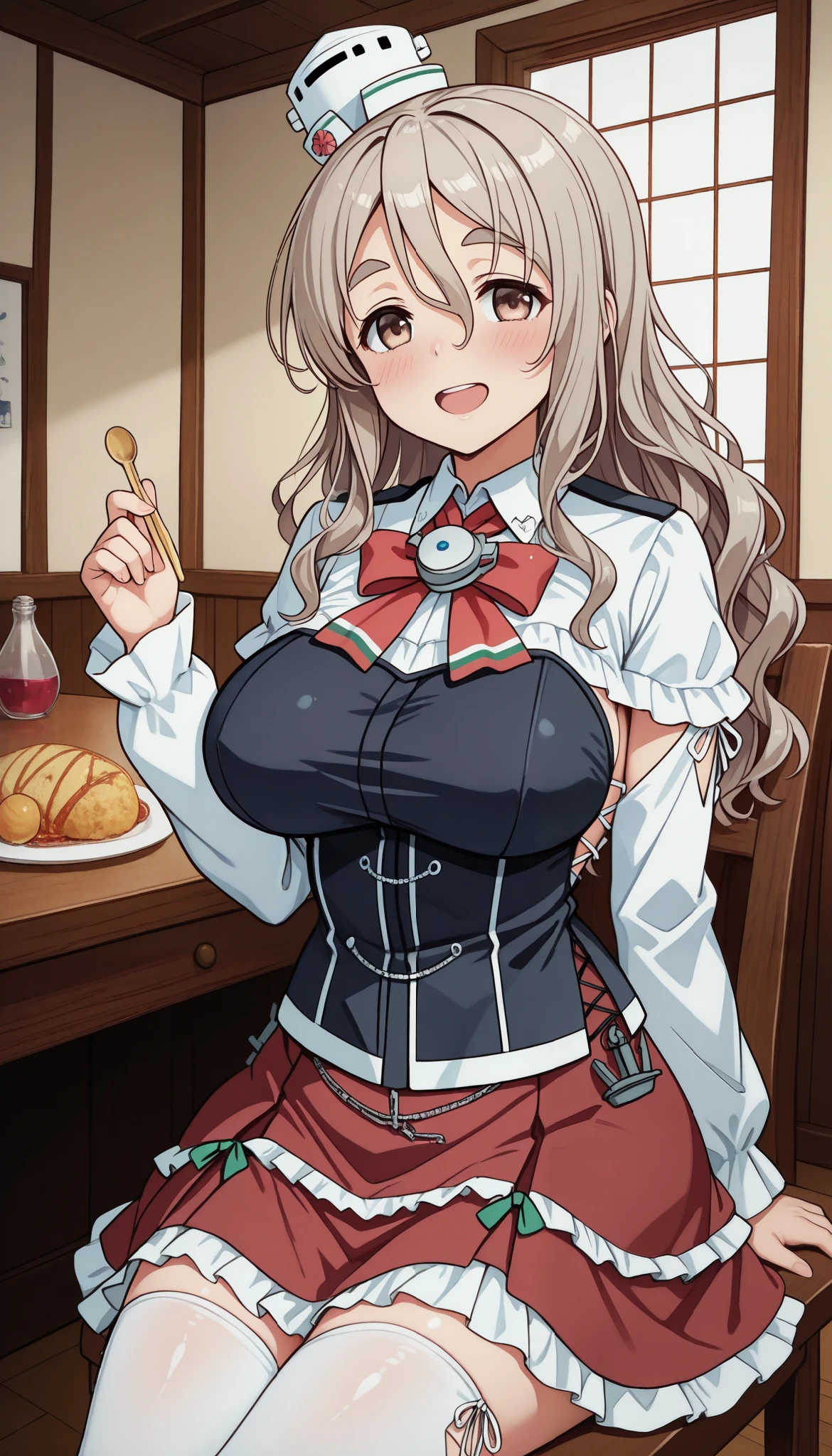 score_9, score_8_up, score_7_up, score_6_up, score_5_up, score_4_up、solo focus,large breasts,,pola（kancolle）,silver blonde hair,,,solo,
,,,sitting,smile,.open mouth,.,narrow waist,indoor,kimono