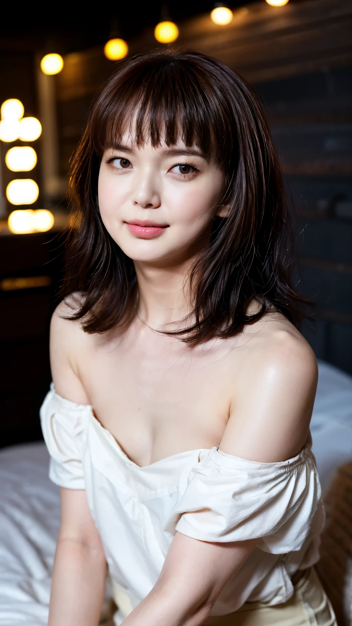 ((  Japanese ,   Transistor Grammer , Voluptuous women,  petite woman,   function ,     no makeup in the coal mine, In the bedroom)), (((柔和な笑face, Small hands))), (   full body portrait ,      beautiful black hair    ,    short bob hair ,   Big Breasts , Completely naked ),    white skin, Glossy pale lips,    skinny, Body Type,    Delicate and Charming Ribs   ,    top quality, The raw reality  , face,    I'm going to do a very beautiful  , cute,   Depth of writing frame ,     high definition  , 超    Details,     Details, Very     Details, extremely     Details eye and face,    sharp pupils,    sharp concentration ,   movie lights