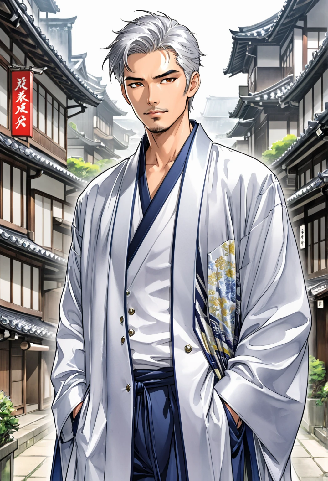  Comics on Chrome、Japanese Manga 、Silver fox、Japanese style、handsome man　Japanese clothing