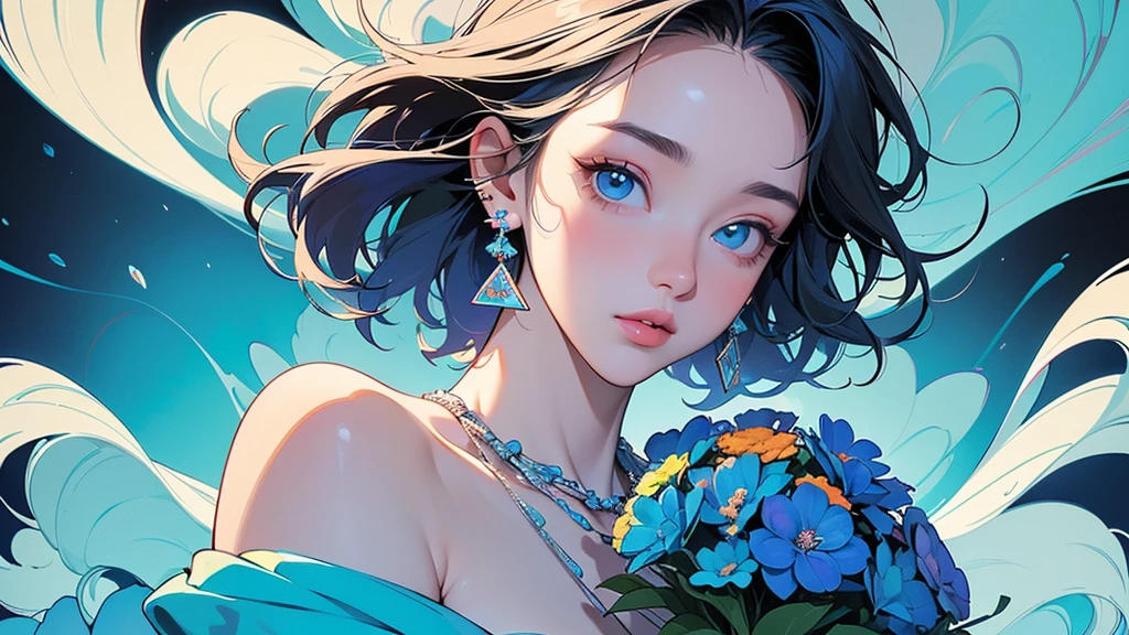 There is a painting,The painting depicts works of art in the Guvez style, detailed portrait of an anime girl, rossdraws portrait, Guviz, a beautiful anime portrait, drawn in anime painter studio, made with anime painter studio, portrait anime girl, Kawaii realistic portrait, inspired by Yanjun Cheng, Stunning anime face portrait