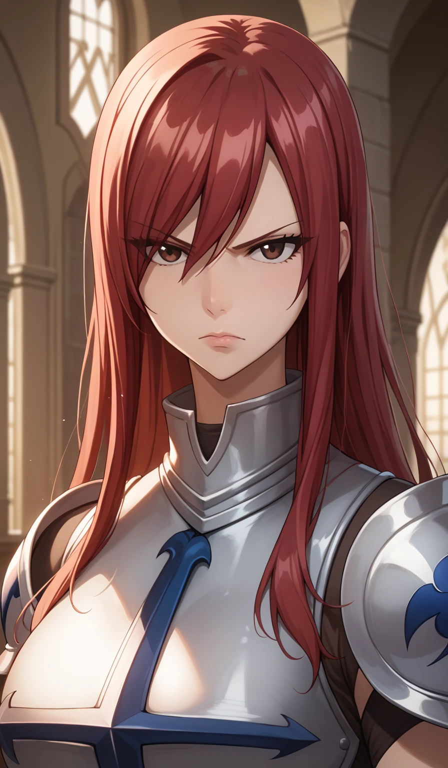 ((masterpiece)), Highest quality, Very detailed, master piece, best quality, score_9, score_8_up, score_7_up, source_anime, 1girl, solo, erza scarlet, fairy tail, red hair, brown eyes, long hair, looking at viewer, serious, close-up, closed mouth, sidelocks, armor, upper body, 
, score_9, score_8_up, score_7_up, score_6_up, score_5_up, source_anime, nsfw, Score_9, Score_8_up, Score_7_up, Score_6_up, Score_5_up, Score_4_up, Source_anime, Tag1, Tag2, Best quality, High quality, Detailed, High resolution, 8k, Ultra high res, Soft saturation, Professional quality, Perfect contrast, Perfect lighting, Anatomically correct, Huge breasted, Wide hips, Gargantuan butt, Sensual woman, mature female, milf, motherly, seductive BREAK Face focus, standing, 