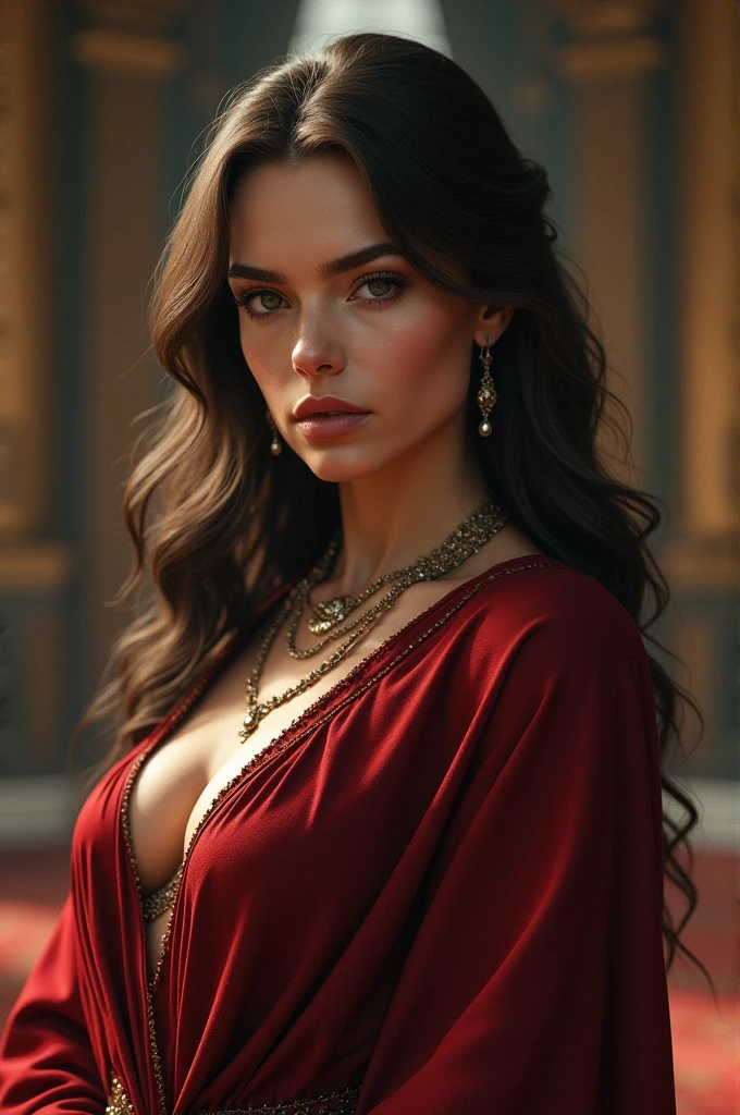 arafed woman with red hair, bouncing her boobs up and down, (large boobull cleavage, heavy eye liner, ultra realistic, concept art, intricate details, eerie, highly detailed, photorealistic, octane render, 8k, unreal engine. art by Artgerm and Greg Rutkowski and Alphonse Mucha, silk dress, long wavy red hair, realistic, ultra detailed, perfect eyes, realistic eyes