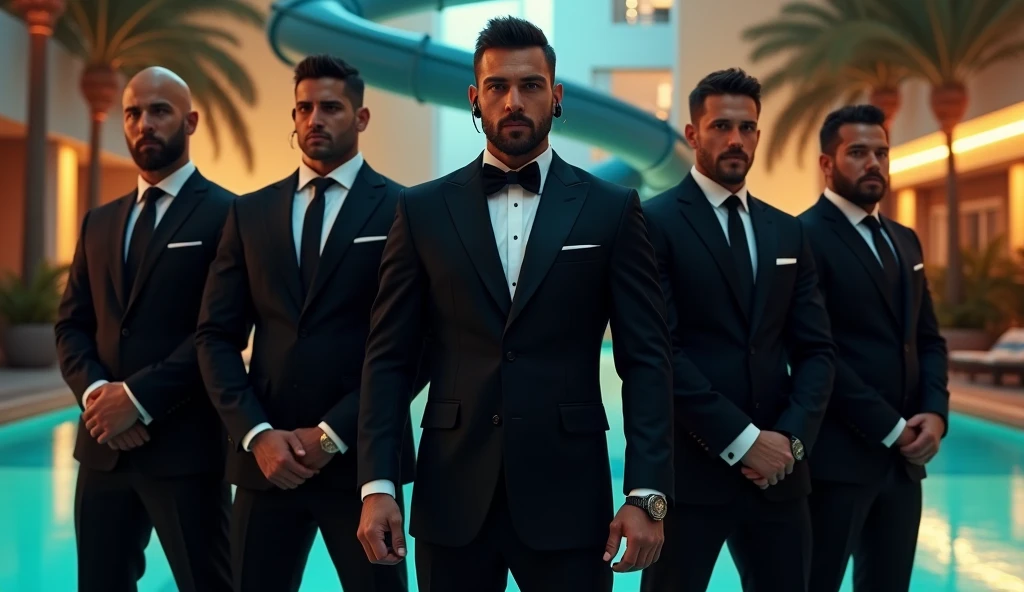 a bearded man standing on a stage with a man in a suit, Chris Evans as a bodybuilder, Tom Cruise torso, muscular joe biden, what figure, muscular!!, Ryan Reynolds as a bodybuilder, exaggerated muscular physique, full body standing Tom Selleck, exaggerated physique, Schwarzenegger, absurdly muscular physique, with the body of Billy Herrington