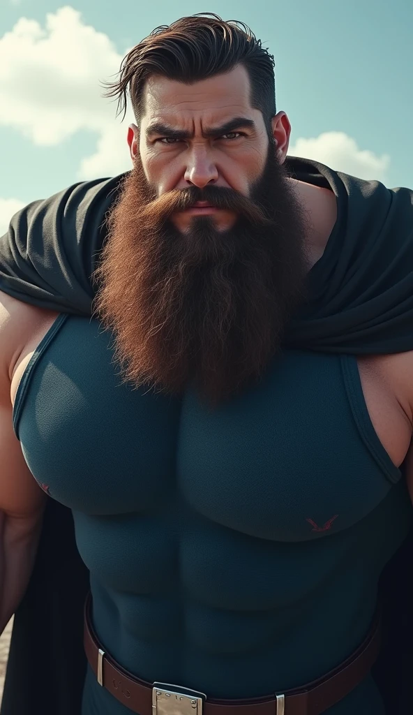 Homem Branco, alto, de cabelos Loiros Grandes e um bigode Azul. Com um terno de marca