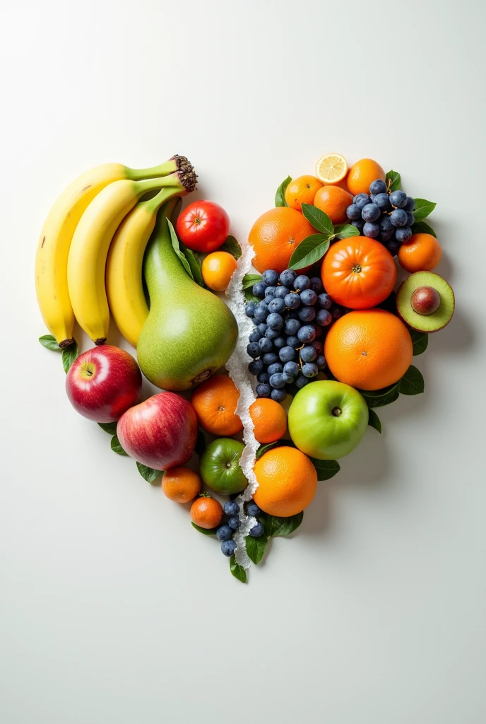 imperfect heart symbol 、A large number of fruits arranged in a heart shape 、 fruits imitating a heart symbol \([[[yellow banana::0.1]:green orange::0.5]:blue apple::0.8]\),simplism, Minimalism ,break,// infinity can understand this syntax,//Am I able to understand this myself？