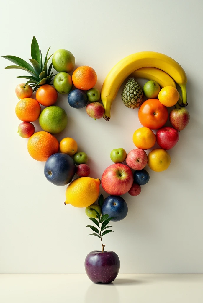 imperfect heart symbol 、A large number of fruits arranged in a heart shape 、 fruits imitating a heart symbol \([[[yellow banana::0.1]:green orange::0.5]:blue apple::0.8]\),simplism, Minimalism ,break,// infinity can understand this syntax,//Am I able to understand this myself？