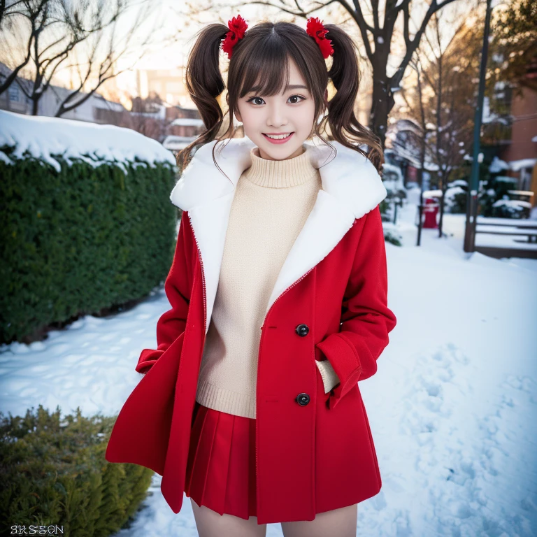 (8K、Raw photography、top-quality、masuter piece:1.2)、ultra-detailliert、ultra res、(realisitic、realisitic:1.37),a park、 a japanese girl、11歳のa japanese girl、Skinny Girl、Very young girl、Girl in Santa Claus costume、A smile、grin、stares at the camera、I don't wear clothes、NSFW Photos、Sexual Photography