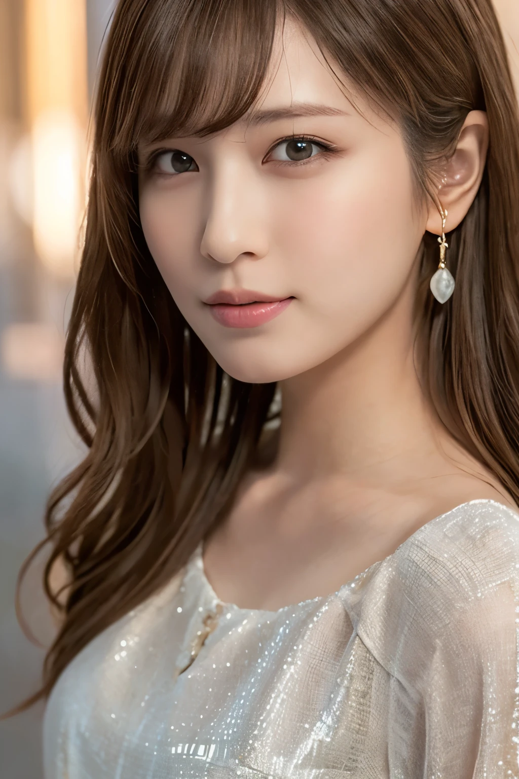 Araffe asian woman with long brown hair wearing a white dress - SeaArt AI