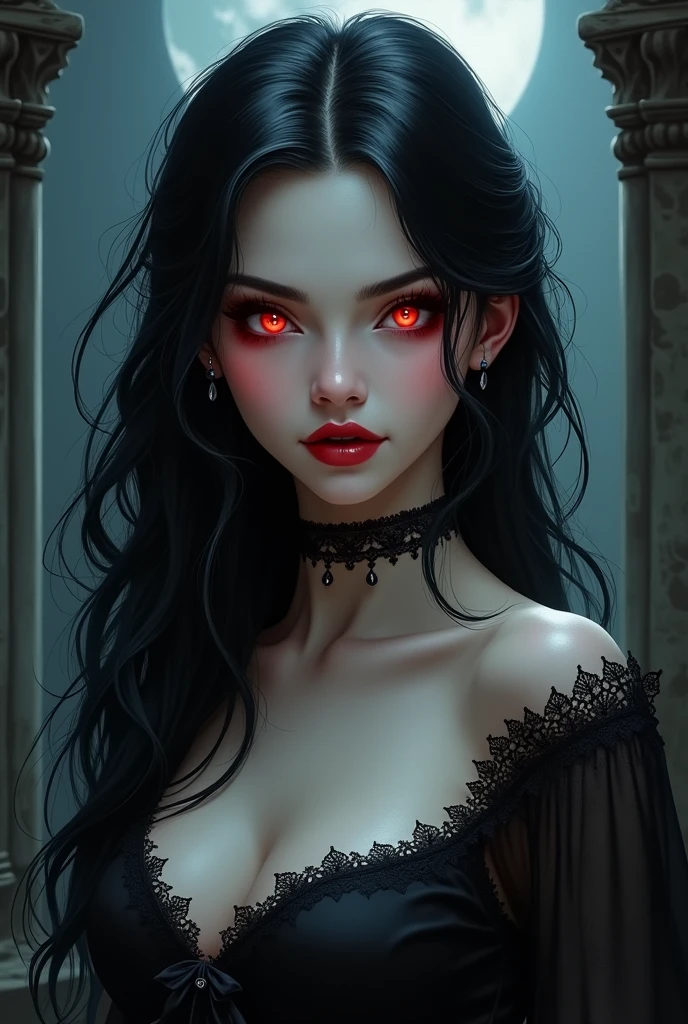 Medusa, Vampire, Goth, black fox ears, (deep red eyes), red hair, full tattoos, blank background, big breast, pale skin, full body