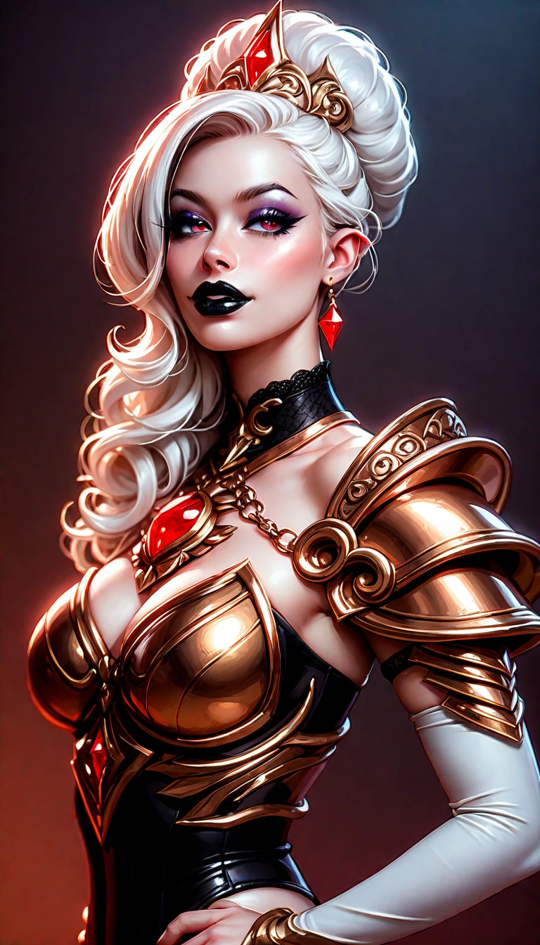 (masterpiece, high quality:1.1), extremely detailed, ambient,
SallyWhitemane, 1girl, mature female, FeelsGood, closed eyes,
determined,
white hair, long hair, closed eyes, jewelry, (eyeshadow:1.3),
hat, shoulder armor, (two-tone leotard:1.2), gold trim,
red background,
