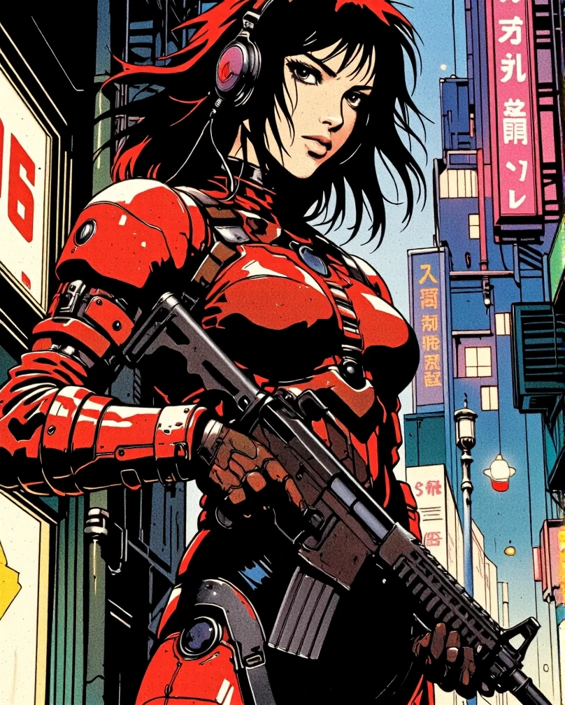 in style of Francesco Francavilla,in style of Ashley Wood,1girl,role conception,terror blood,((death sign)),very detailed,more details,smooth and smooth strokes,shiny Mandelbrot bodysuit armor,Portable heavy weapons,((muscular)),Miracle celestial body,(Cyberpunk art style:1.5)