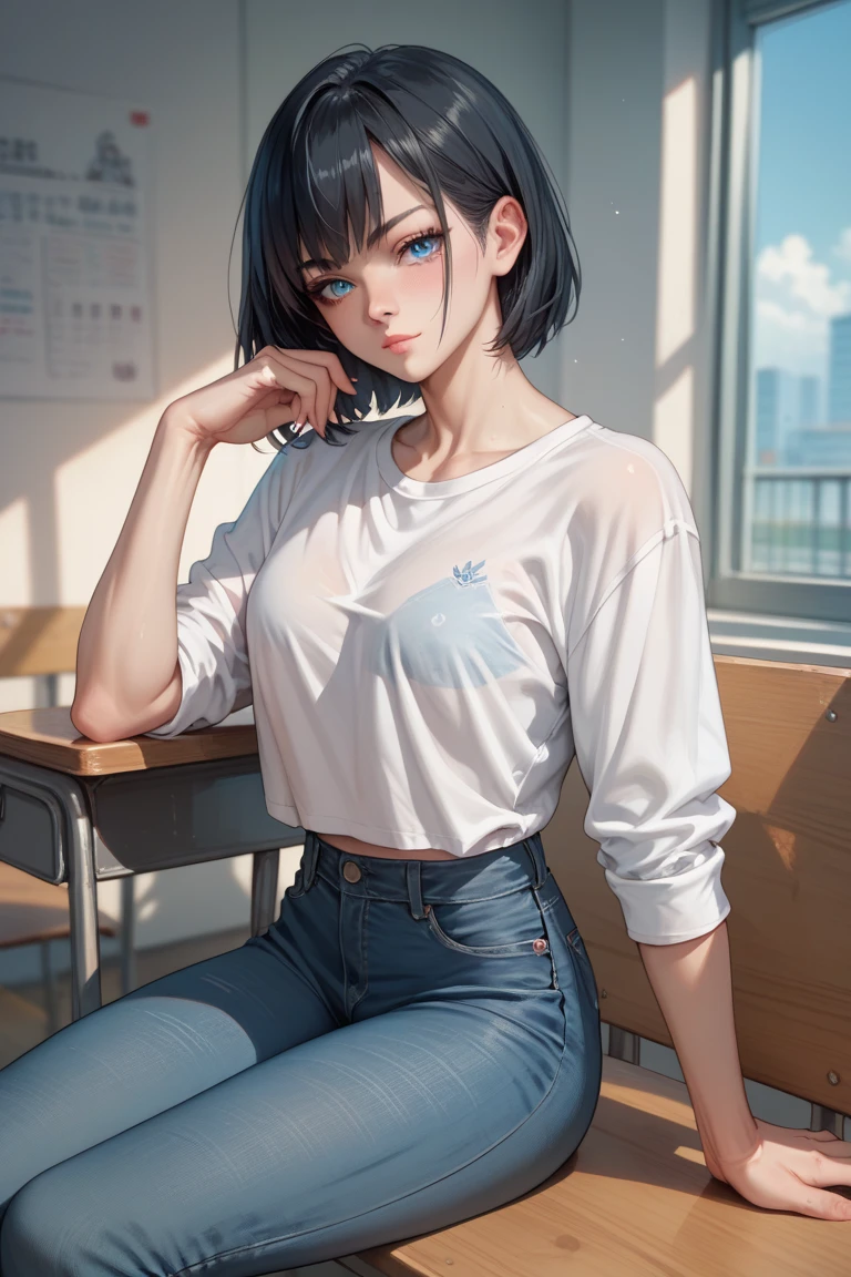 (Super detailed, realistic), hospital scene, [Moderately:Oil], [Professional:1.1], [Physically based rendering], [bright colors], [sharp focus], [studio lighting], [extreme details], [highest quality,4k,8K,High resolution,masterpiece:1.2],(full body),outside the streets,((One 18-year-old woman)),(short black hair),(dark), [nervous eyes],((sitting,legs are opened)),(casual ladies fashion,crop tops,maxi length cargo pants,sneaker).